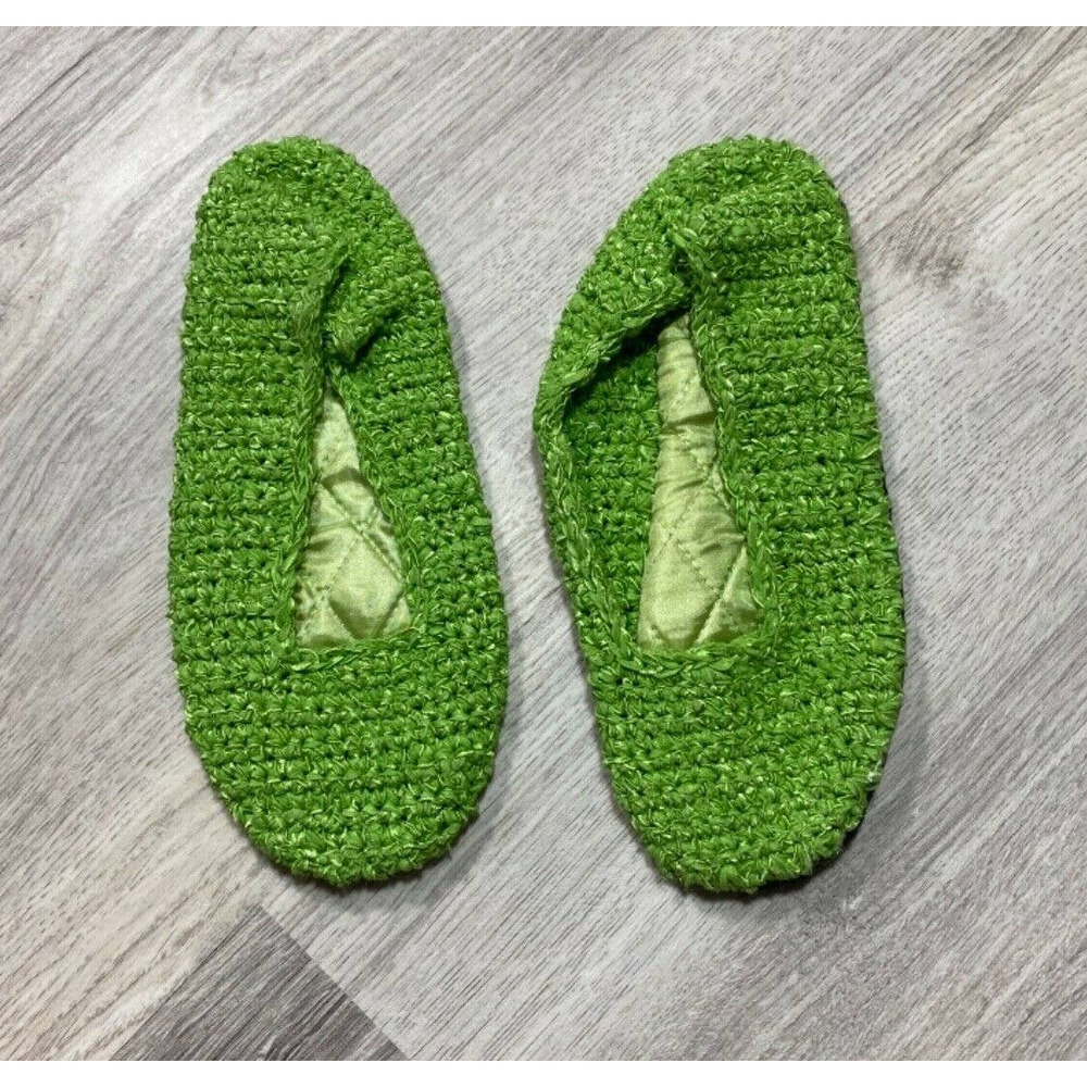 Knit green non-slip house slippers